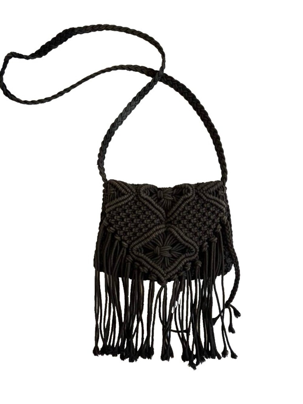 VTG 90s Mossimo Supply Co Black Macrame Fringe Shoulder Bag Purse Y2K Boho